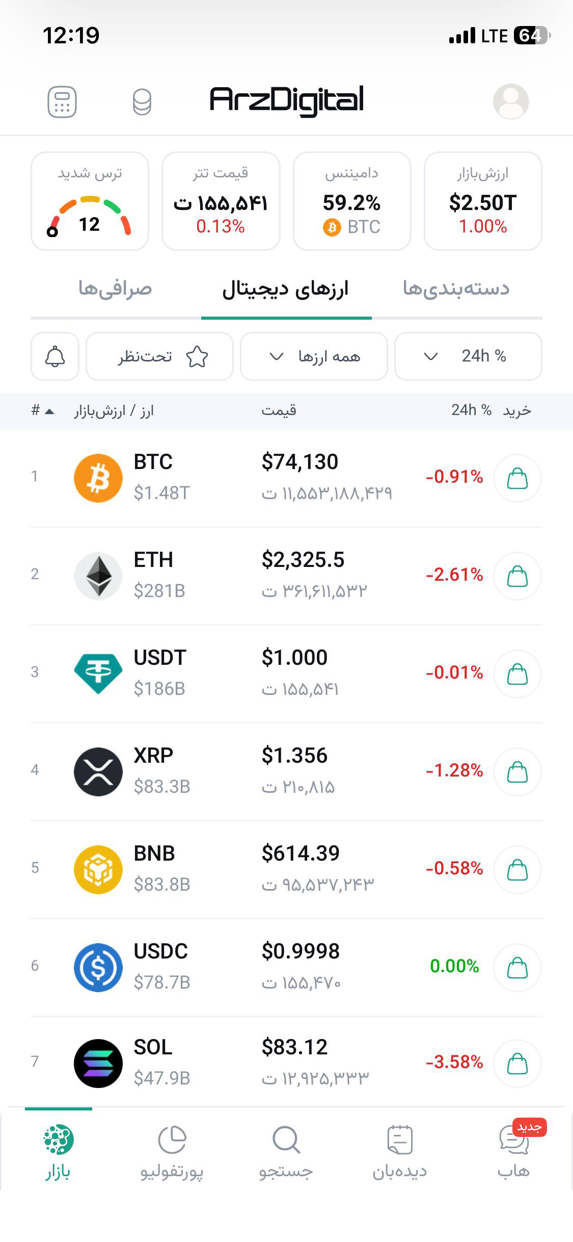 اسکرین شات اپلیکیشن ارزدیجیتال 1