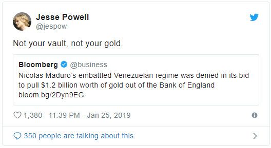 یادآوری اهمیت بیت کوین، پس از بلوکه شدن 1.2 میلیارد دلار از طلاهای ونزوئلا در بانک انگلستان !