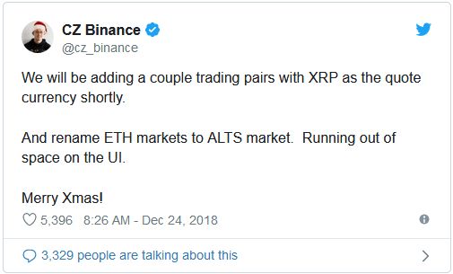 مدیر بایننس تایید کرد/ ریپل به ارز پایه صرافی بایننس تبدیل میشود ! مدیر بایننس تایید کرد/ ریپل به ارز پایه صرافی بایننس تبدیل میشود !