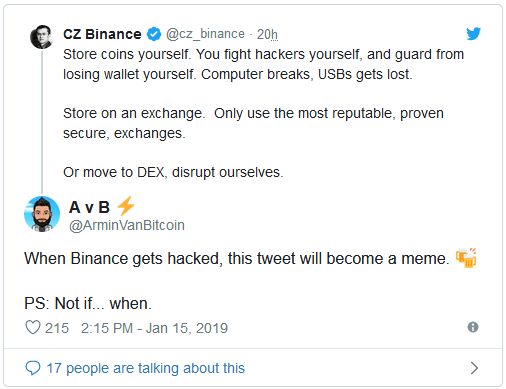 مدیر بایننس پس از توصیه به نگهداری ارزهای دیجیتال در صرافیها مورد انتقاد قرار گرفت مدیر بایننس پس از توصیه به نگهداری ارزهای دیجیتال در صرافیها مورد انتقاد قرار گرفت