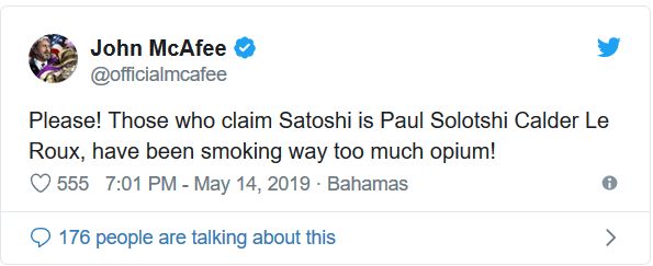 ردپای تئوری توطئه در هویت جدید معرفی شده برای ساتوشی ناکاموتو توییت مک آفی درباره سولوتشی