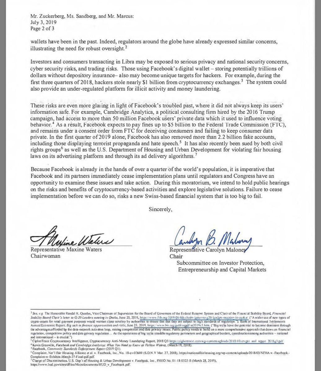 کنگره آمریکا با ارسال نامه‌ای خواستار توقف برنامه لیبرا شد