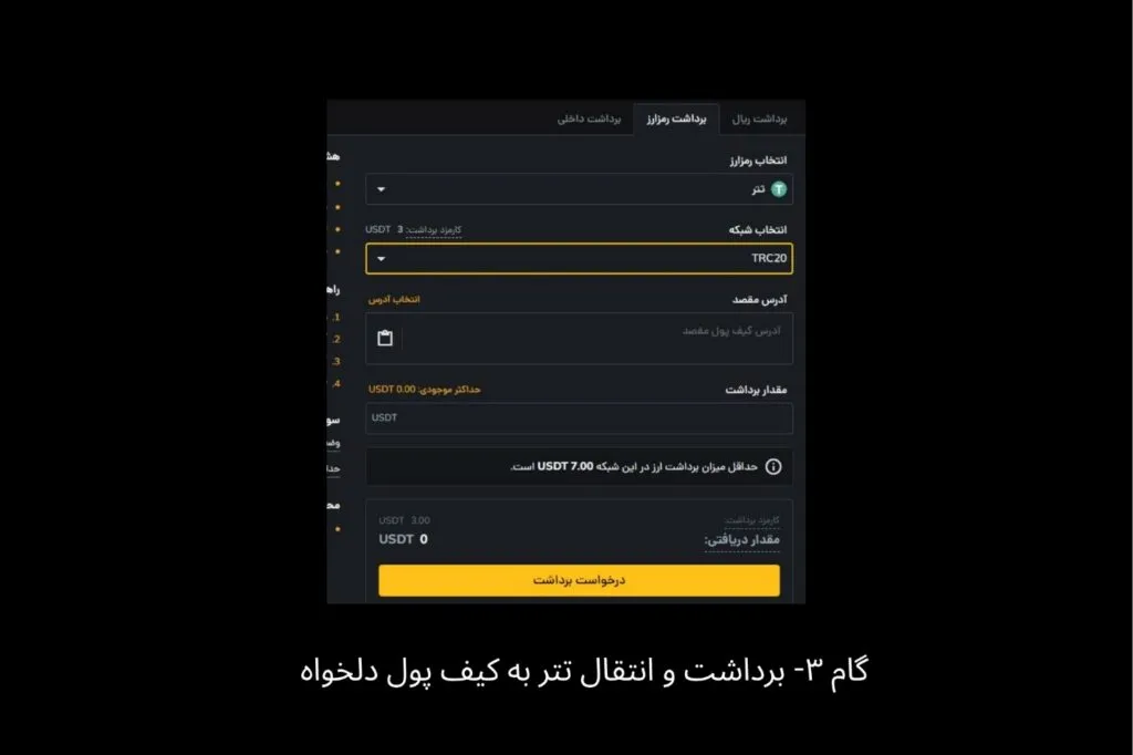 برداشت و انتقال تتر از صرافی به کیف پول دلخواه