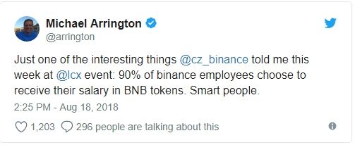 نود درصد کارمندان بایننس حقوق خود را به صورت ارز دیجیتال دریافت می‌کنند !