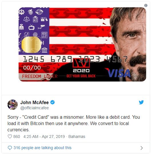 جان مک‌آفی به دنبال عرضه کارت اعتباری بیت کوین