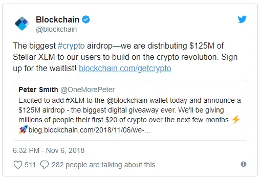 کیف پول بلاک چین دات کام استلار را اضافه کرد؛ بزرگترین ایردراپ تاریخ در راه است !