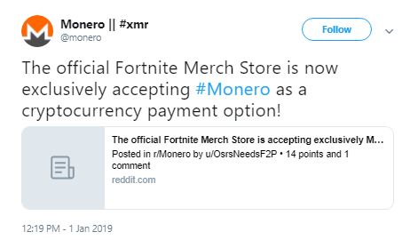 ارز دیجیتال مونرو به صورت انحصاری در فروشگاه بازی فورتنایت (Fortnite) به عنوان روش پرداخت پذیرفته شد !