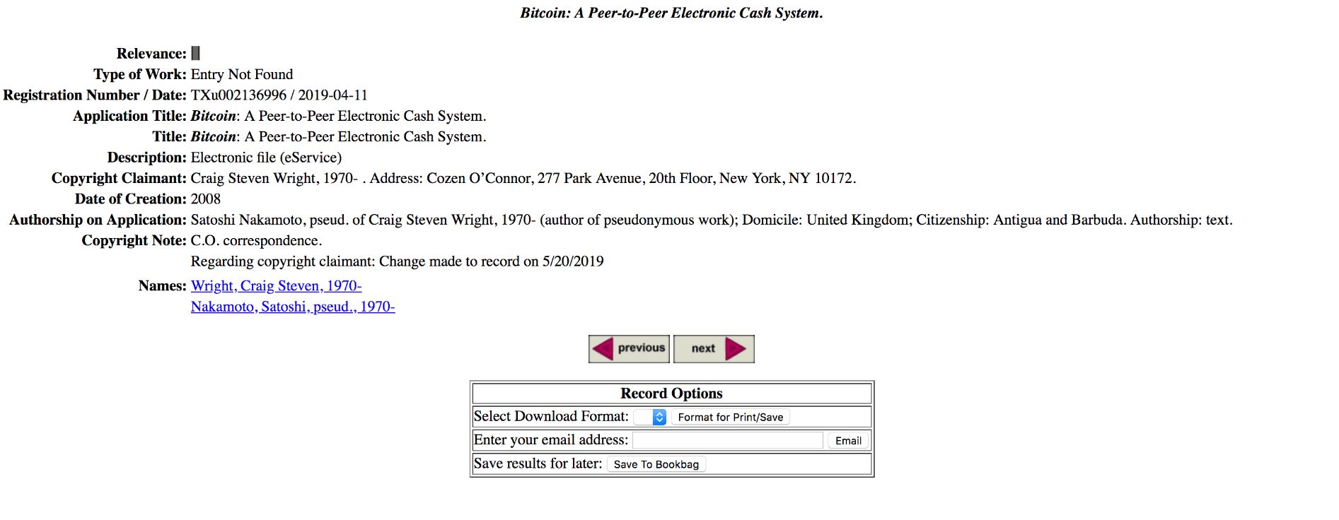 ارائه سوابق مالکیت بیت کوین در دادگاه توسط کریگ رایت