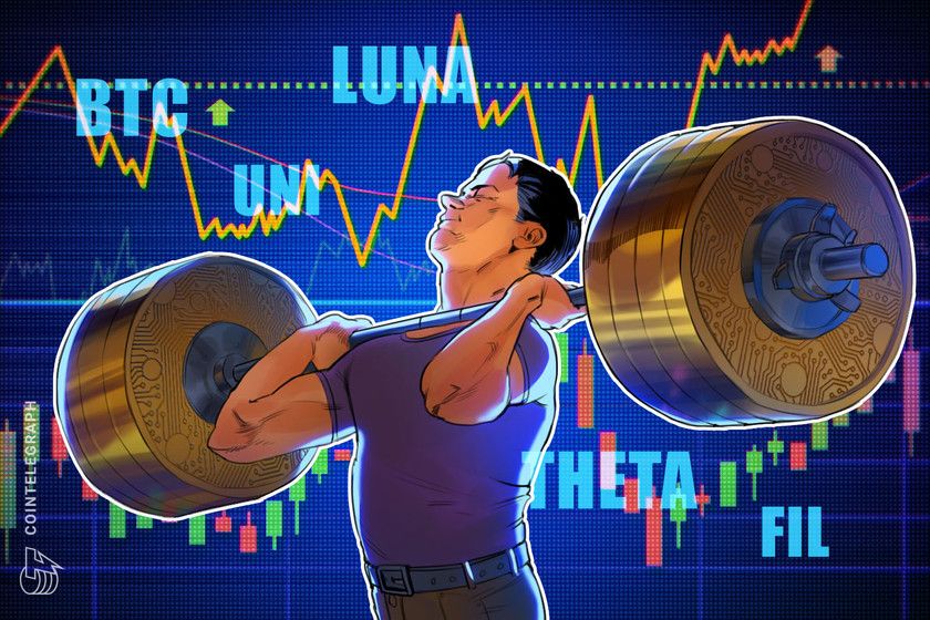 ۵ ارز دیجیتال برتری که باید در این هفته آنها را رصد کرد: بیت کوین (BTC)، یونی سواپ (UNI)، لونا (LUNA)، تتا (THETA)، فایل کوین (FIL)