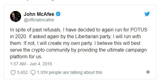 مک آفی برای خدمت به ارزهای دیجیتال نامزد انتخابات ریاست جمهوری آمریکا میشود ! مک آفی برای خدمت به ارزهای دیجیتال نامزد انتخابات ریاست جمهوری آمریکا میشود !