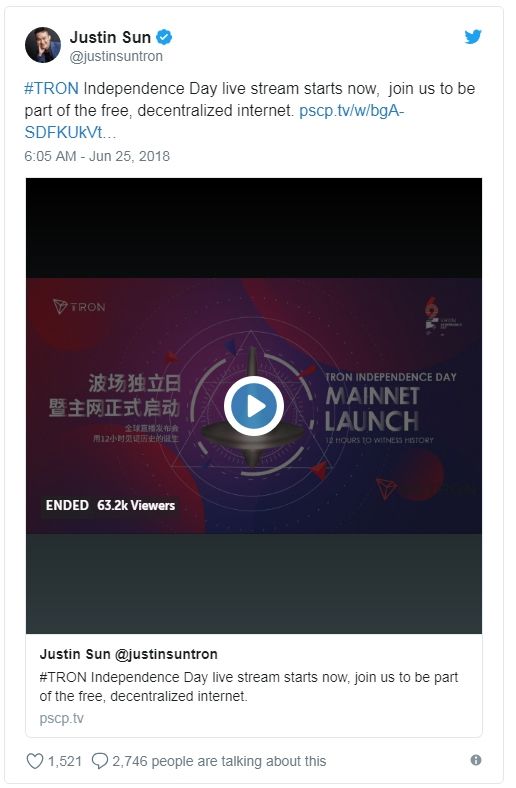 جشن استقلال ترون/ شبکه اصلی ترون فعال شد