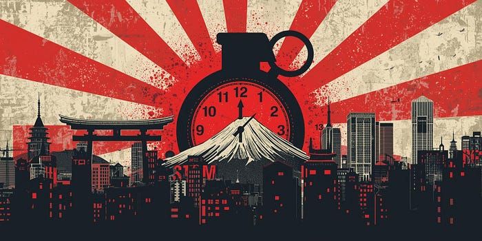 پرچم ژاپن و نمودار نزولی اقتصاد