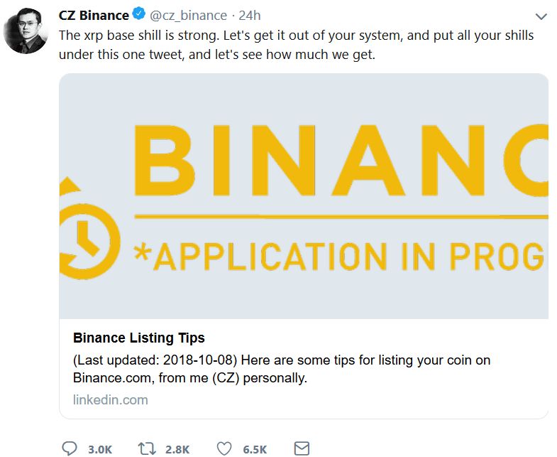 مدیرعامل بایننس: احتمال تبدیل ریپل به یکی از ارزهای پایه در این صرافی !