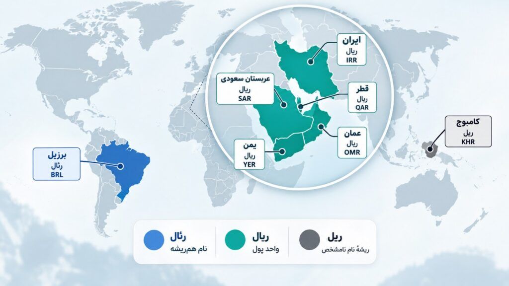 ریال، رئال و ریل واحد پولی برخی از کشورهای جهان