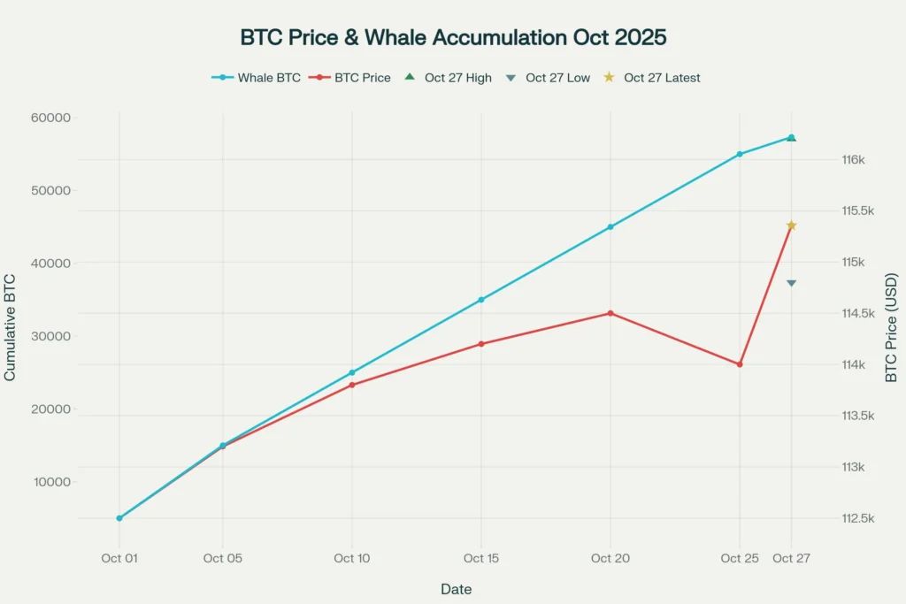 ثبات قیمت بیت کوین و انباشت کیف پول نهنگ‌ها، اکتبر ۲۰۲۵