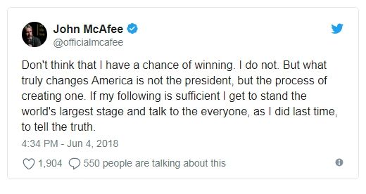 مک آفی برای خدمت به ارزهای دیجیتال نامزد انتخابات ریاست جمهوری آمریکا میشود ! مک آفی برای خدمت به ارزهای دیجیتال نامزد انتخابات ریاست جمهوری آمریکا میشود !