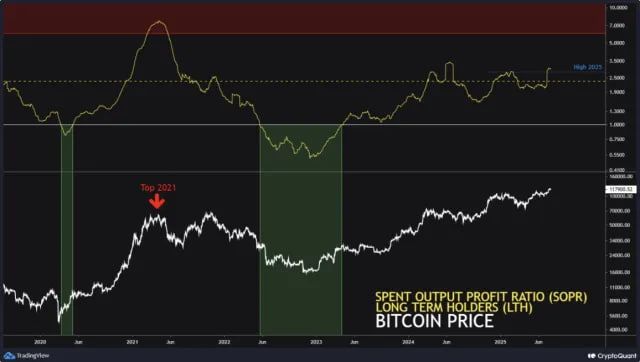 شاخص سودآوری نگهدارندگان درازمدت بیت کوین به بالاترین سطح ۲۰۲۵ رسید تحلیل آنچین بیت کوین