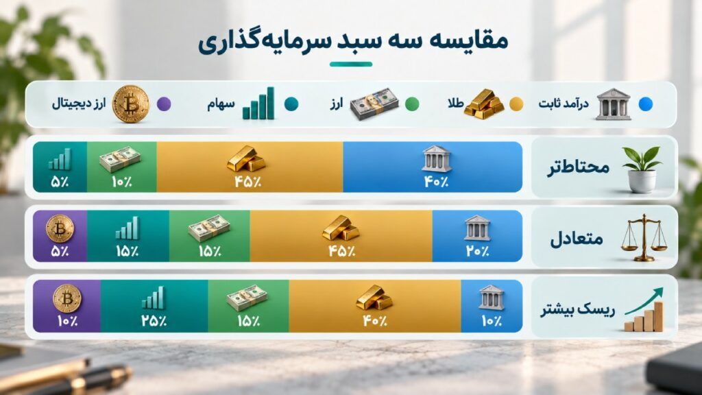 سه نمونه سبد سرمایه‌گذاری برای شرایط متفاوت
